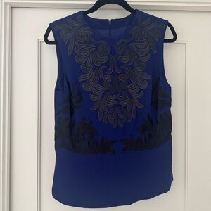 Stella McCartney Royal Blue Sleeveless Top with Black Embroidery